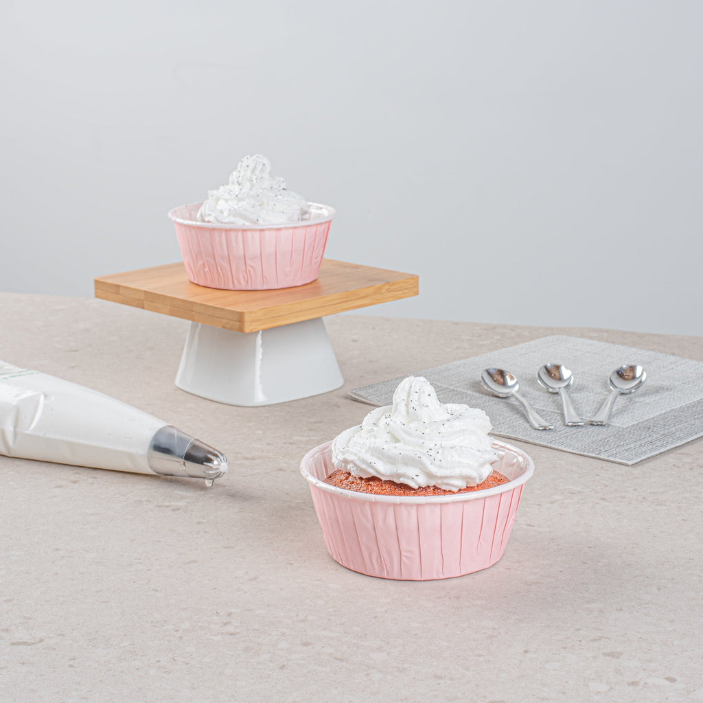 Panificio 5 oz Round Pink Paper Large Baking Cup - Pleated - 3 3/4" x 3 3/4" x 1 1/2" - 200 count box