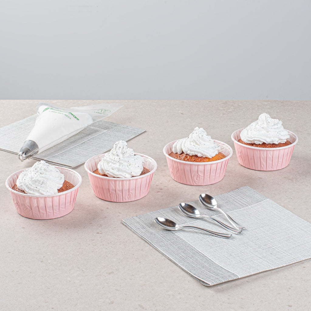 Panificio 5 oz Round Pink Paper Large Baking Cup - Pleated - 3 3/4" x 3 3/4" x 1 1/2" - 200 count box
