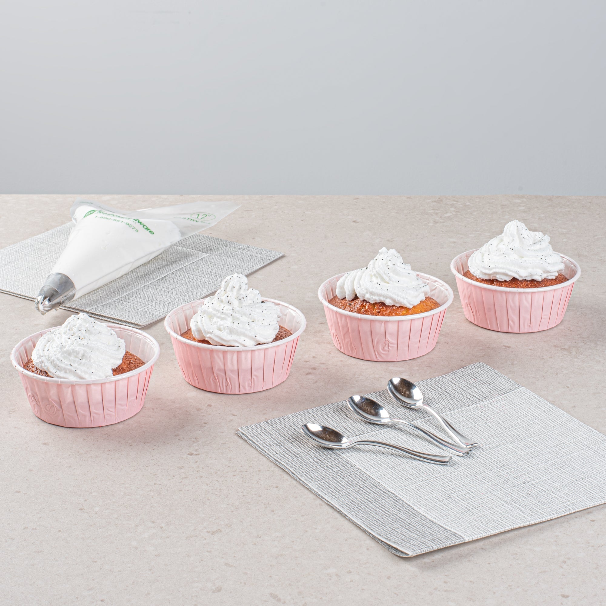 Panificio 5 oz Round Pink Paper Large Baking Cup - Pleated - 3 3/4" x 3 3/4" x 1 1/2" - 200 count box