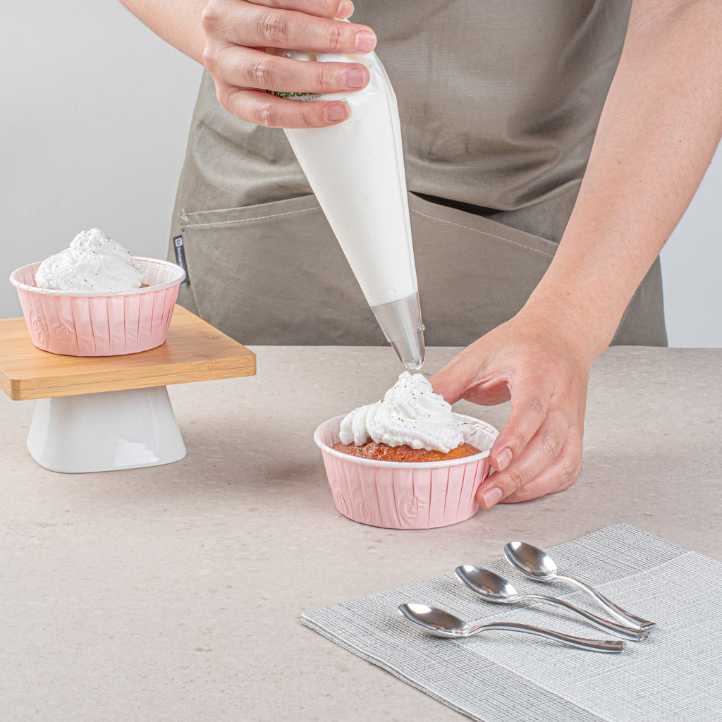 Panificio 5 oz Round Pink Paper Large Baking Cup - Pleated - 3 3/4" x 3 3/4" x 1 1/2" - 200 count box