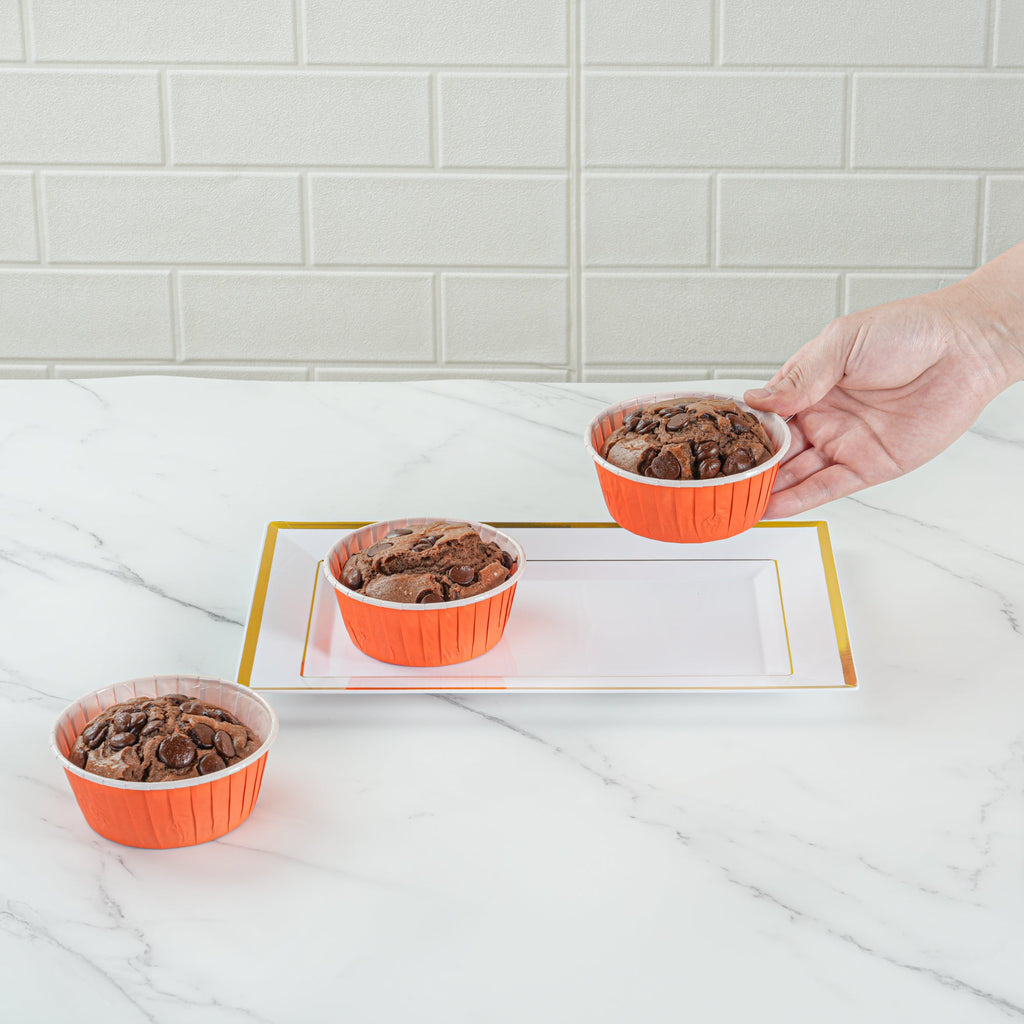 Panificio 5 oz Round Tangerine Orange Paper Large Baking Cup - Pleated - 3 3/4" x 3 3/4" x 1 1/2" - 200 count box