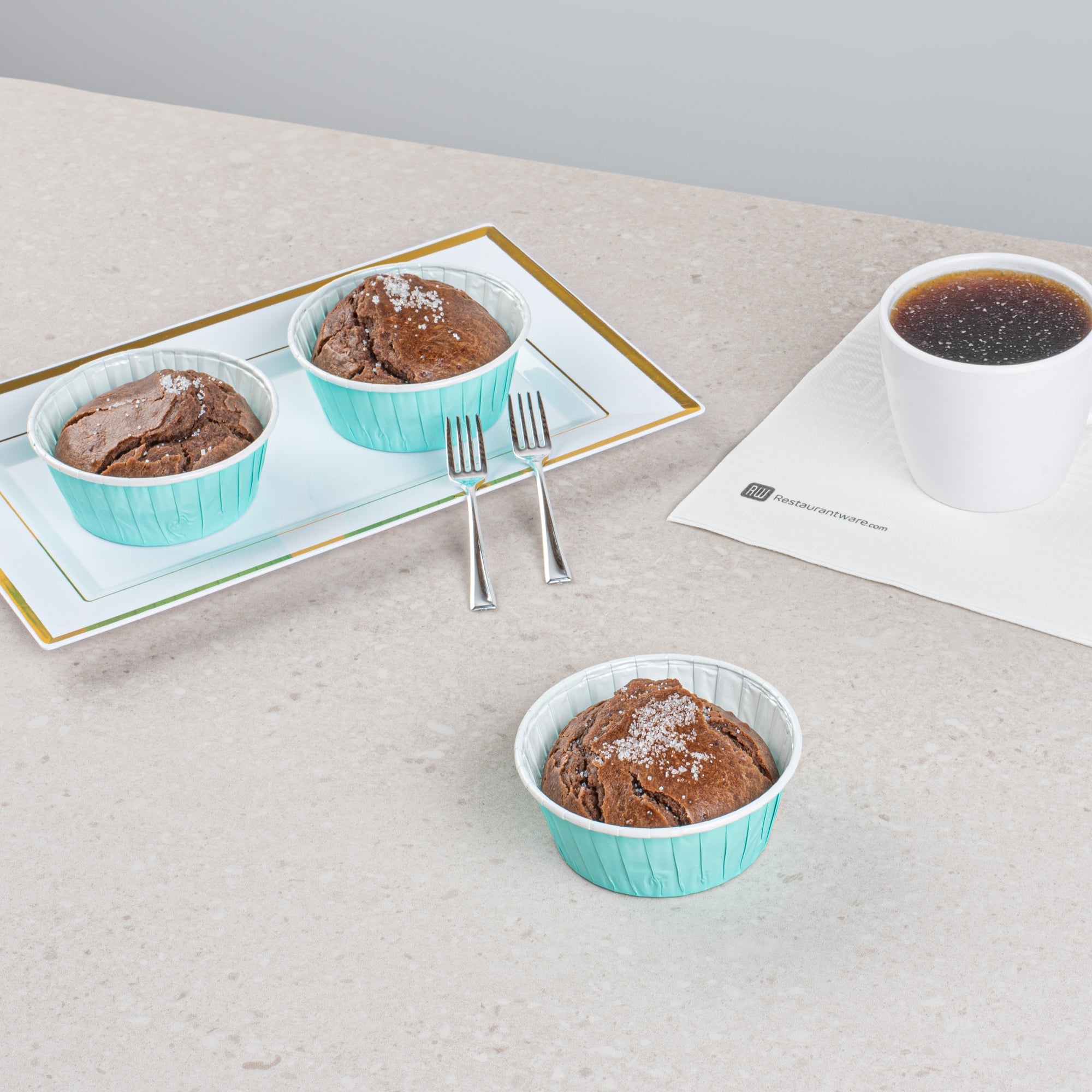 Panificio 5 oz Round Turquoise Paper Large Baking Cup - Pleated - 3 3/4" x 3 3/4" x 1 1/2" - 200 count box