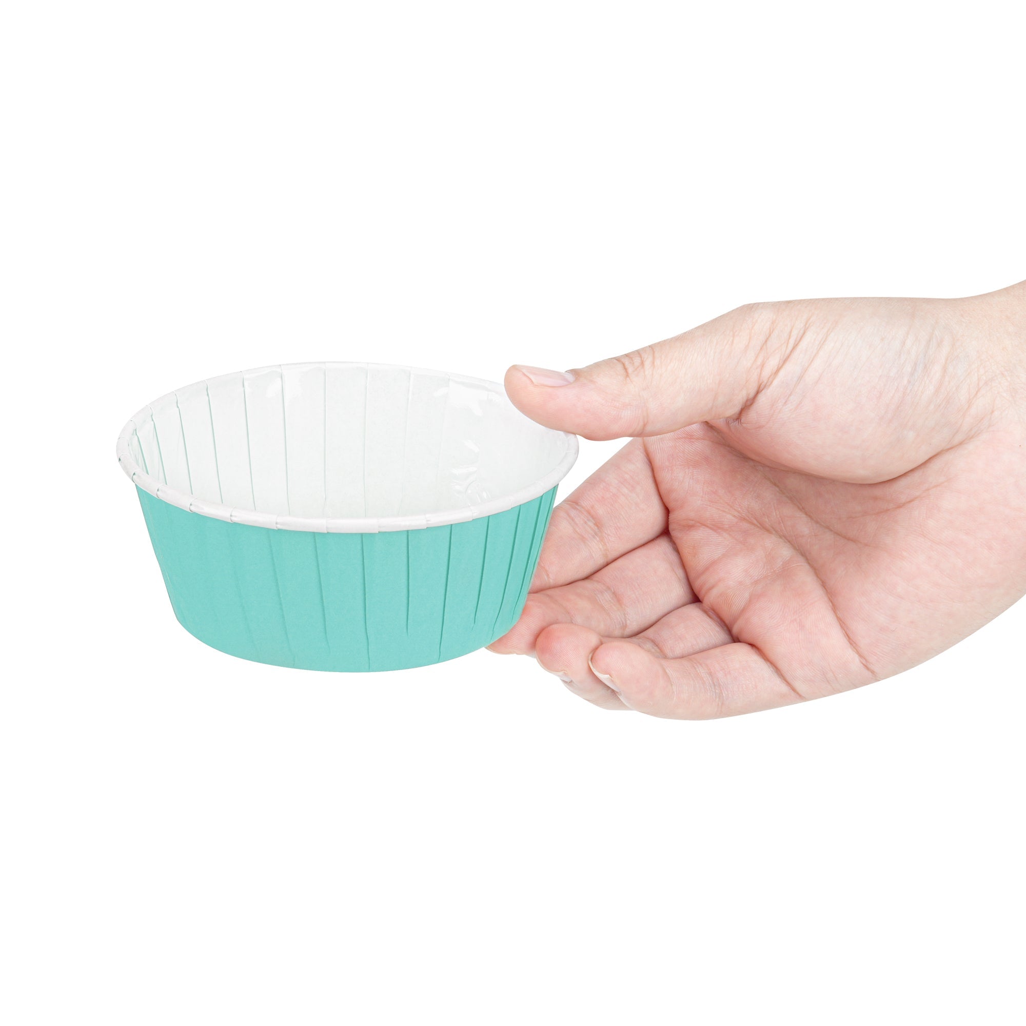 Panificio 5 oz Round Turquoise Paper Large Baking Cup - Pleated - 3 3/4" x 3 3/4" x 1 1/2" - 200 count box