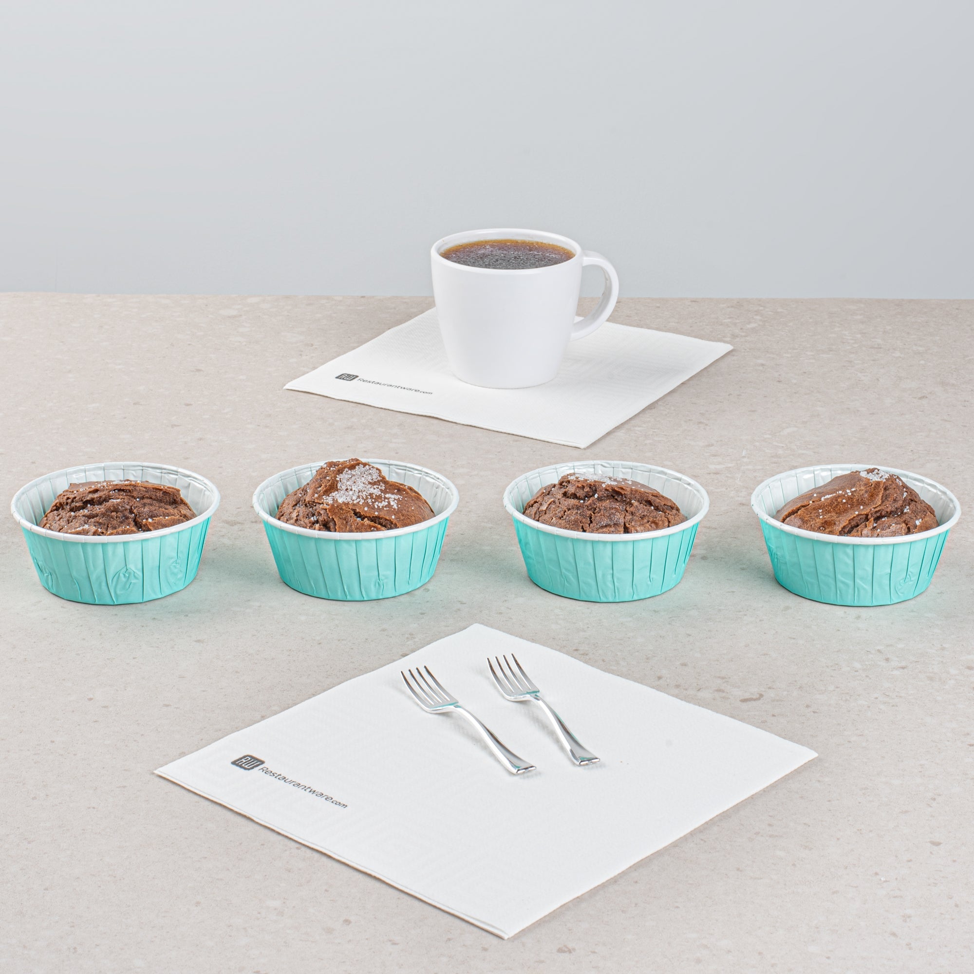 Panificio 5 oz Round Turquoise Paper Large Baking Cup - Pleated - 3 3/4" x 3 3/4" x 1 1/2" - 200 count box