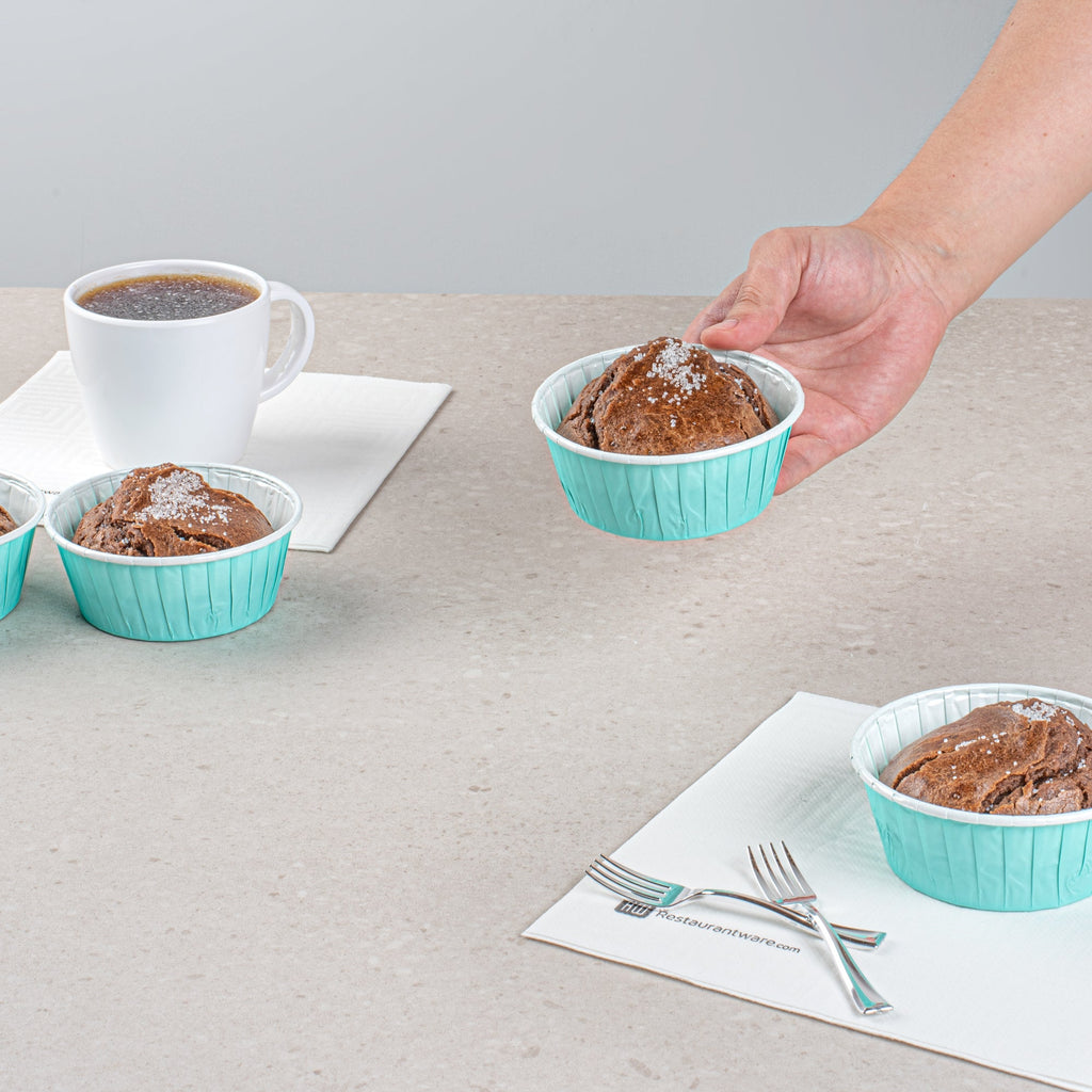 Panificio 5 oz Round Turquoise Paper Large Baking Cup - Pleated - 3 3/4" x 3 3/4" x 1 1/2" - 200 count box