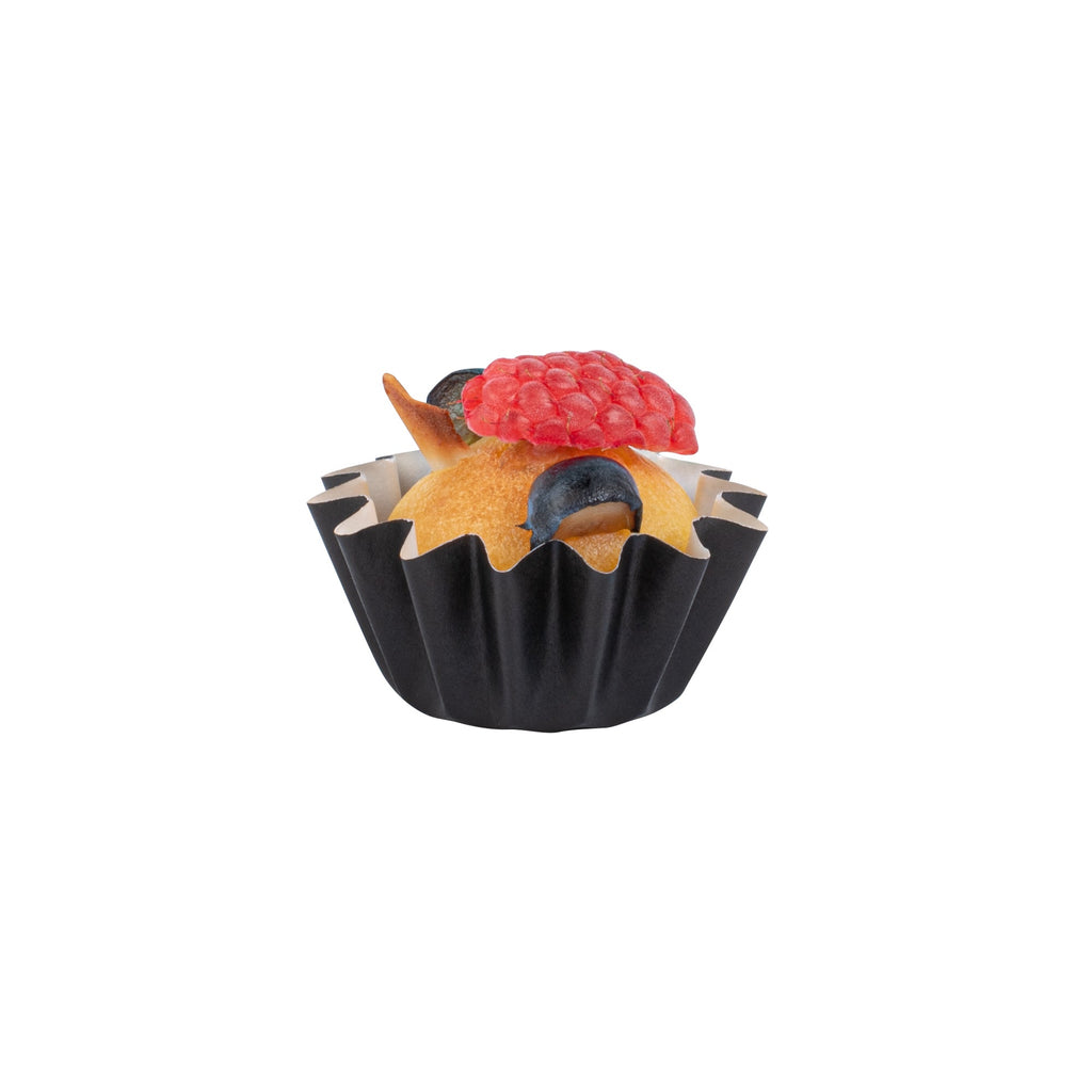 Panificio 0.4 oz Black Floral Paper Mini Baking Cup - Flared - 2" x 2" x 1/2" - 200 count box