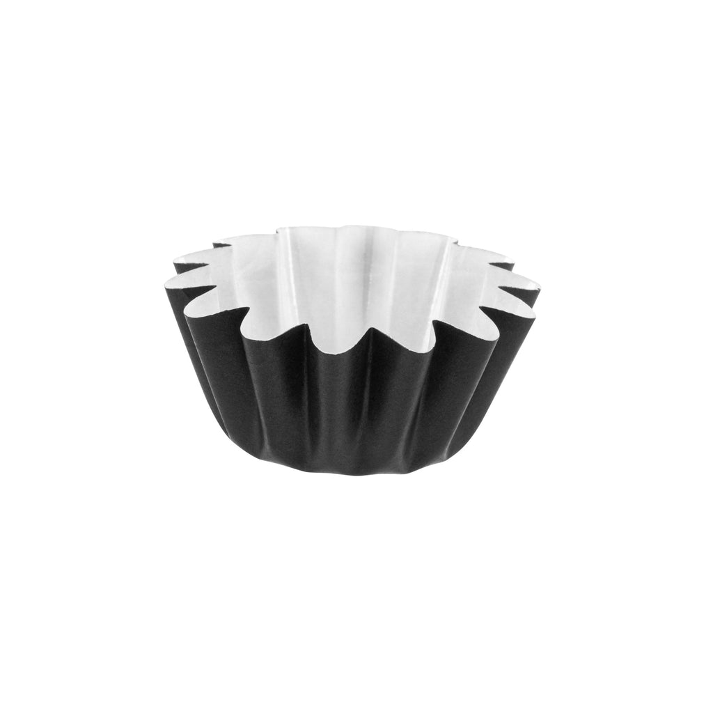 Panificio 0.4 oz Black Floral Paper Mini Baking Cup - Flared - 2" x 2" x 1/2" - 200 count box