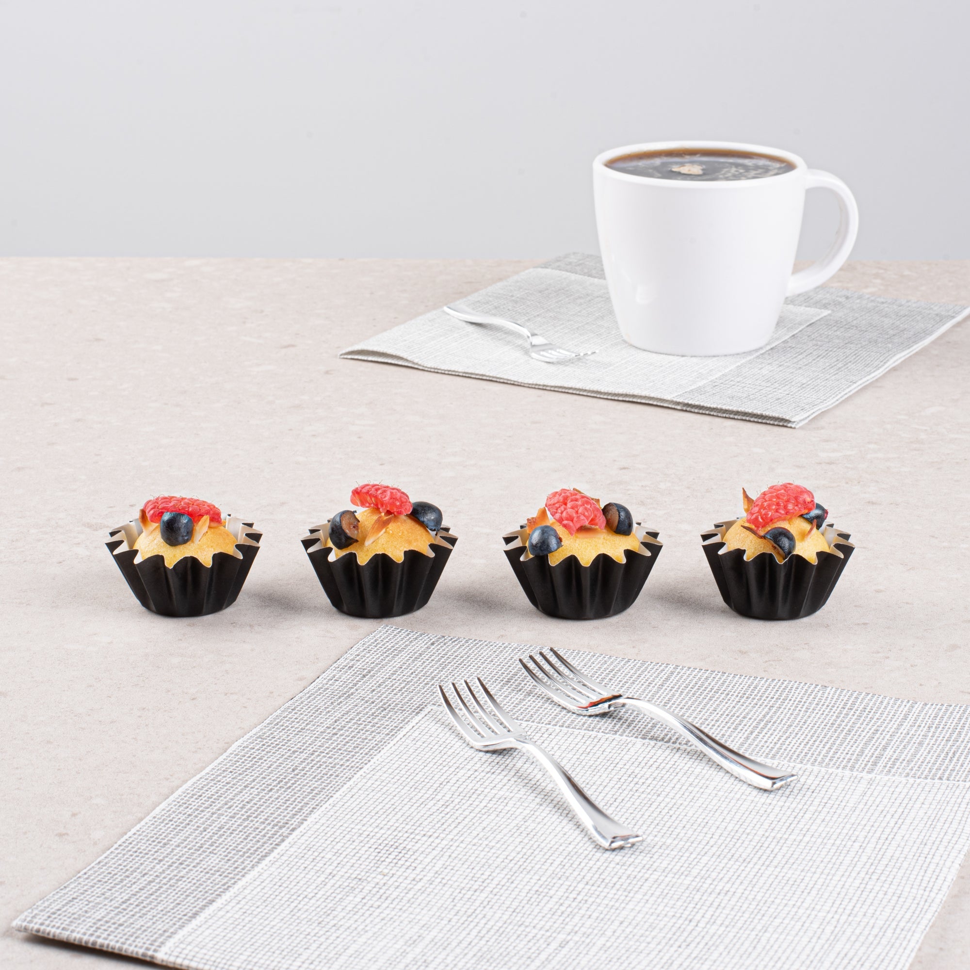 Panificio 0.4 oz Black Floral Paper Mini Baking Cup - Flared - 2" x 2" x 1/2" - 200 count box