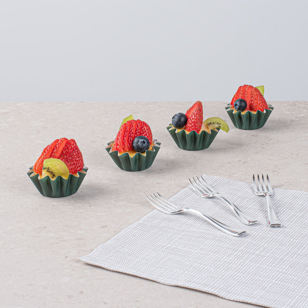 Panificio 0.4 oz Forest Green Floral Paper Mini Baking Cup - Flared - 2" x 2" x 1/2" - 200 count box