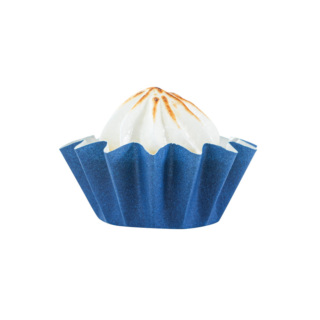 Panificio 0.4 oz Midnight Blue Floral Paper Mini Baking Cup - Flared - 2" x 2" x 1/2" - 200 count box