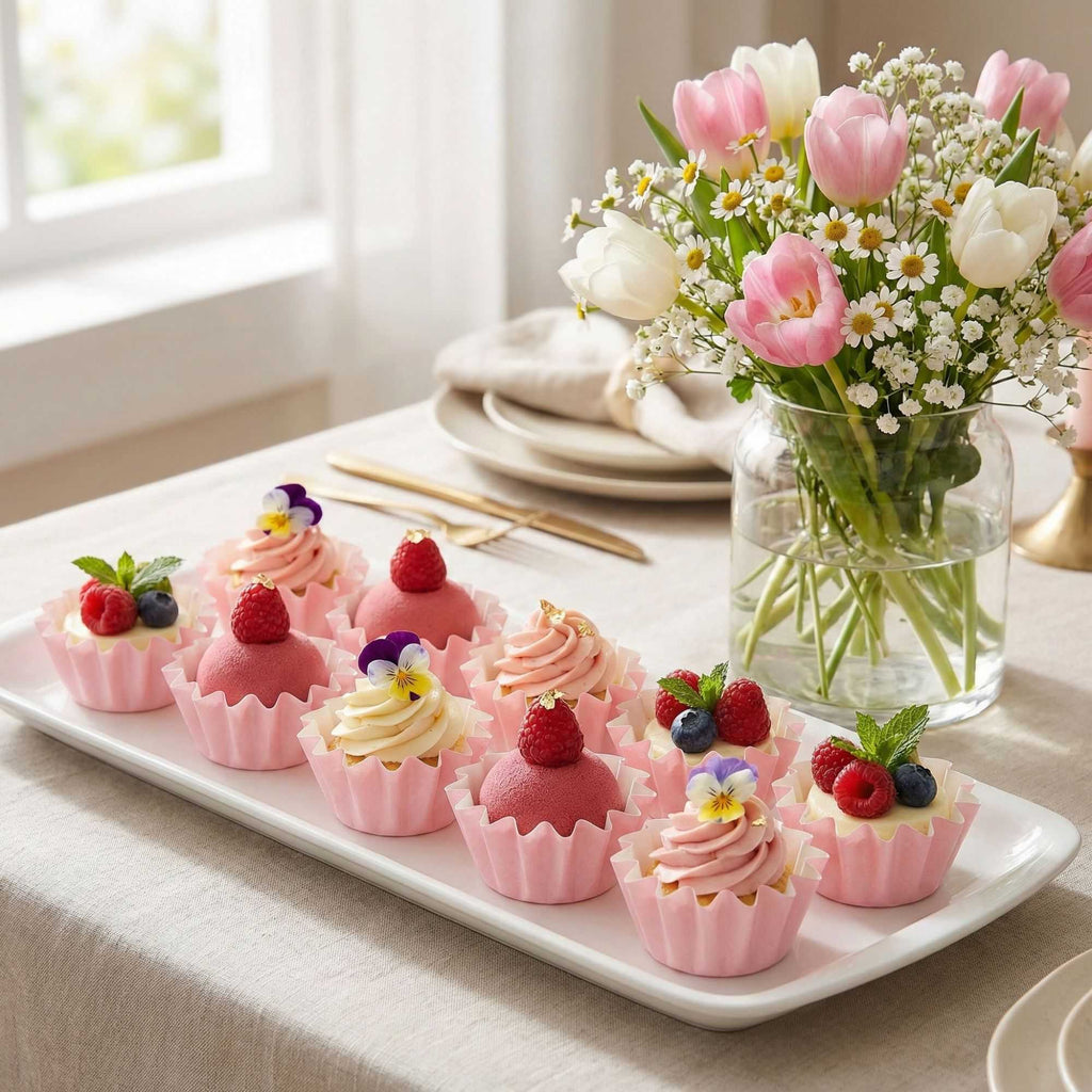 Panificio 0.4 oz Pink Floral Paper Mini Baking Cup - Flared - 2" x 2" x 1/2" - 200 count box