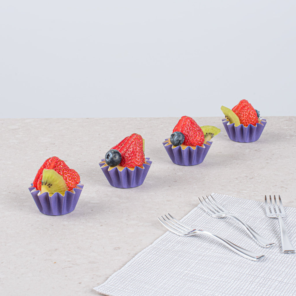Panificio 0.4 oz Purple Floral Paper Mini Baking Cup - Flared - 2" x 2" x 1/2" - 200 count box