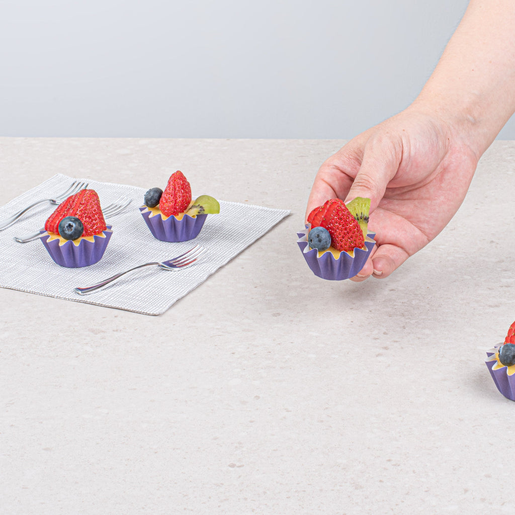 Panificio 0.4 oz Purple Floral Paper Mini Baking Cup - Flared - 2" x 2" x 1/2" - 200 count box