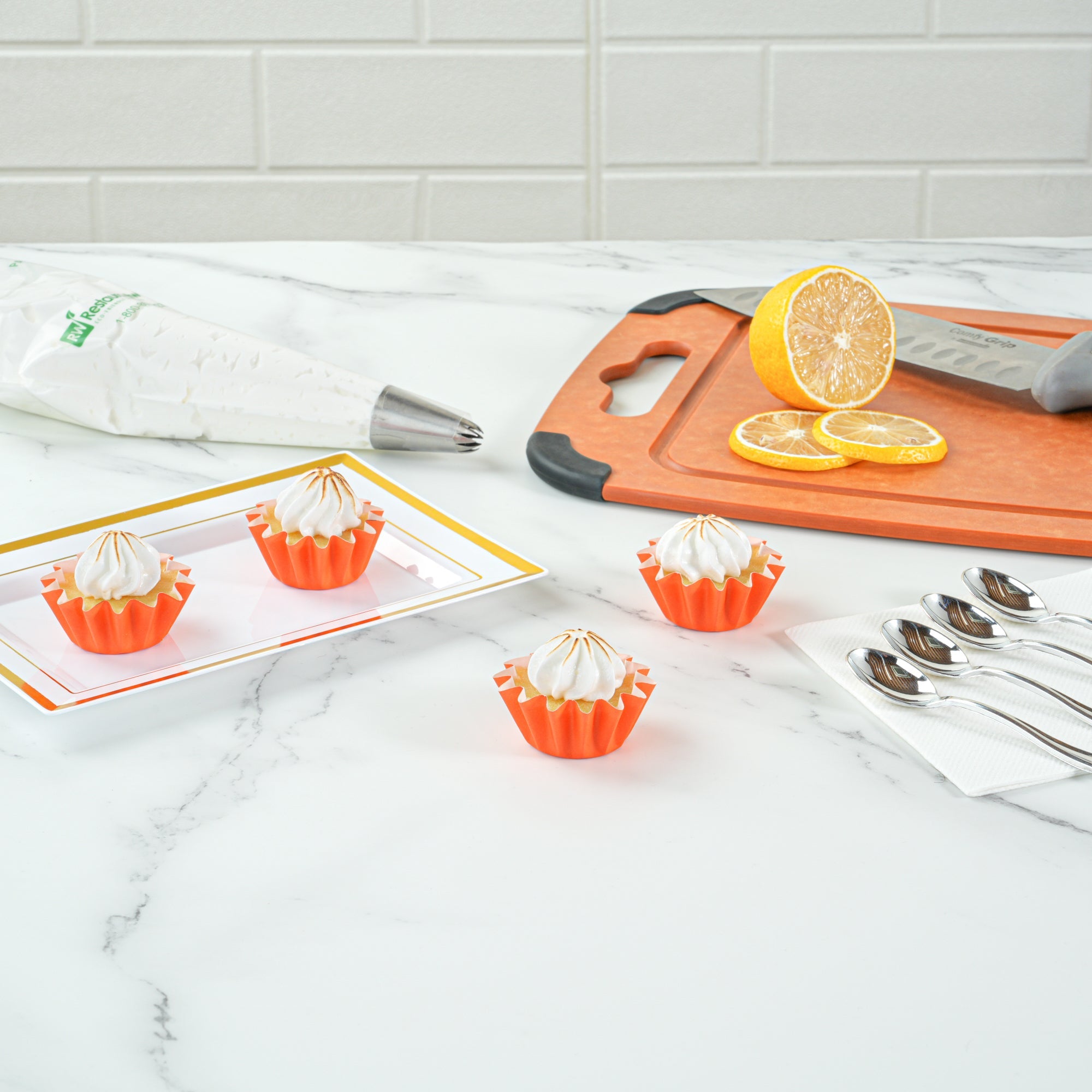 Panificio 0.4 oz Tangerine Orange Floral Paper Mini Baking Cup - Flared - 2" x 2" x 1/2" - 200 count box