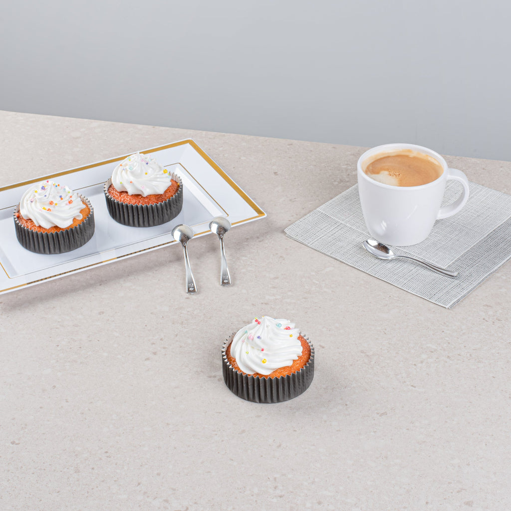 Panificio 4 oz Round Gray Paper Baking Cup - Ridged - 3 1/2" x 3 1/2" x 1" - 200 count box
