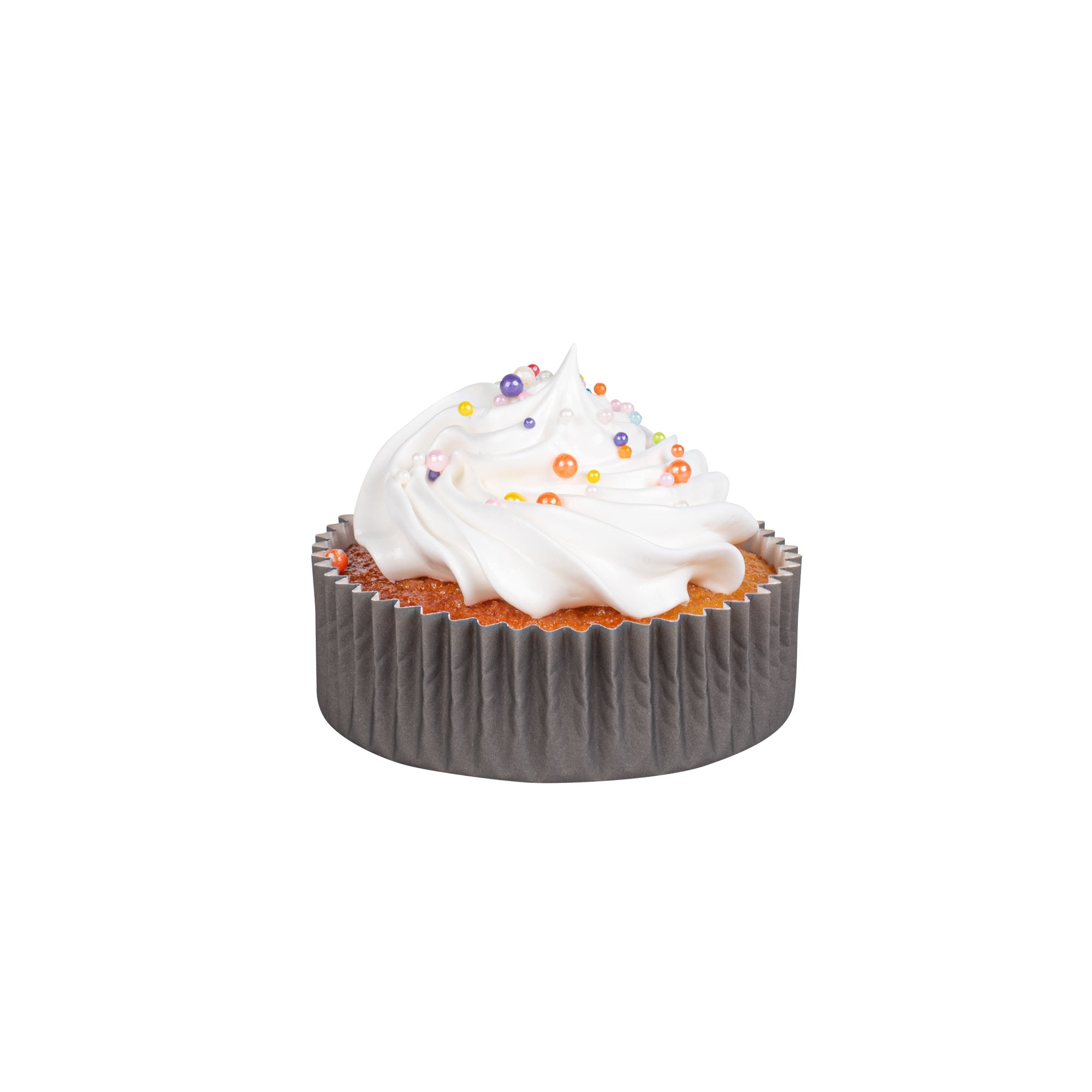 Panificio 4 oz Round Gray Paper Baking Cup - Ridged - 3 1/2" x 3 1/2" x 1" - 200 count box