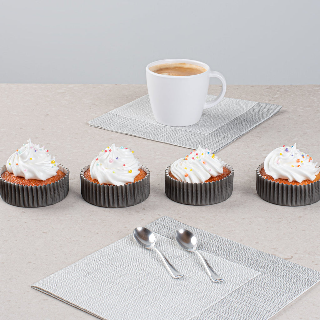 Panificio 4 oz Round Gray Paper Baking Cup - Ridged - 3 1/2" x 3 1/2" x 1" - 200 count box