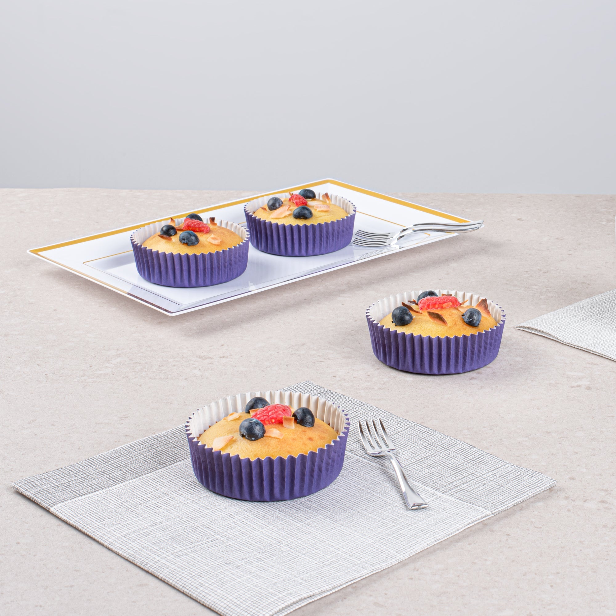 Panificio 4 oz Round Purple Paper Baking Cup - Ridged - 3 1/2" x 3 1/2" x 1" - 200 count box