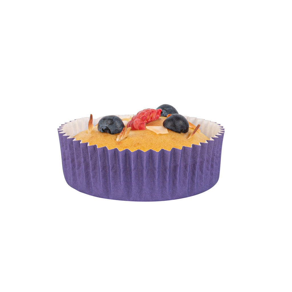 Panificio 4 oz Round Purple Paper Baking Cup - Ridged - 3 1/2" x 3 1/2" x 1" - 200 count box