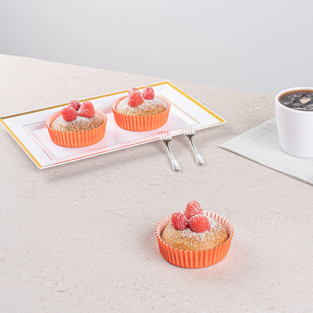 Panificio 4 oz Round Tangerine Orange Paper Baking Cup - Ridged - 3 1/2" x 3 1/2" x 1" - 200 count box