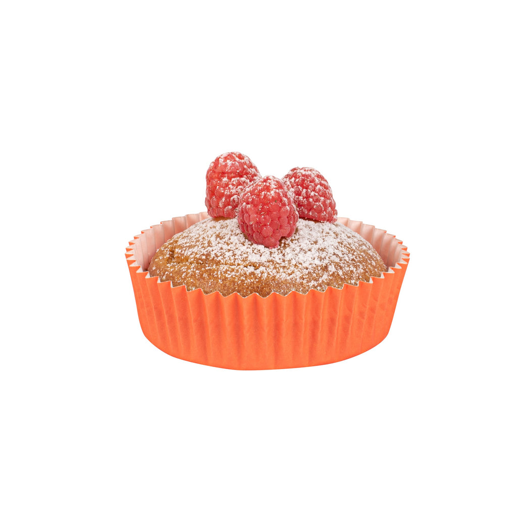 Panificio 4 oz Round Tangerine Orange Paper Baking Cup - Ridged - 3 1/2" x 3 1/2" x 1" - 200 count box
