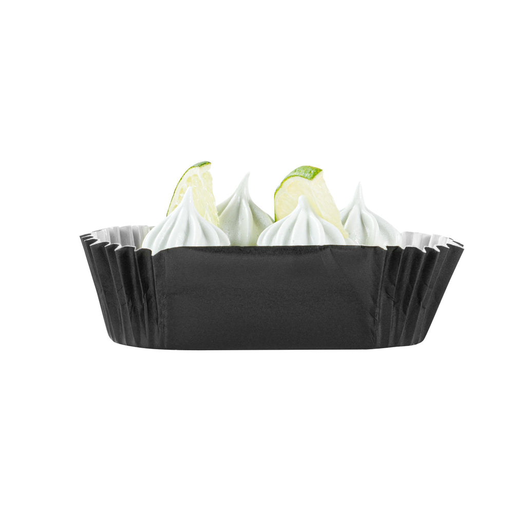 Panificio 1 oz Elliptical Black Paper Regular Baking Cup - Ridged - 3 1/2" x 1 1/2" x 3/4" - 200 count box