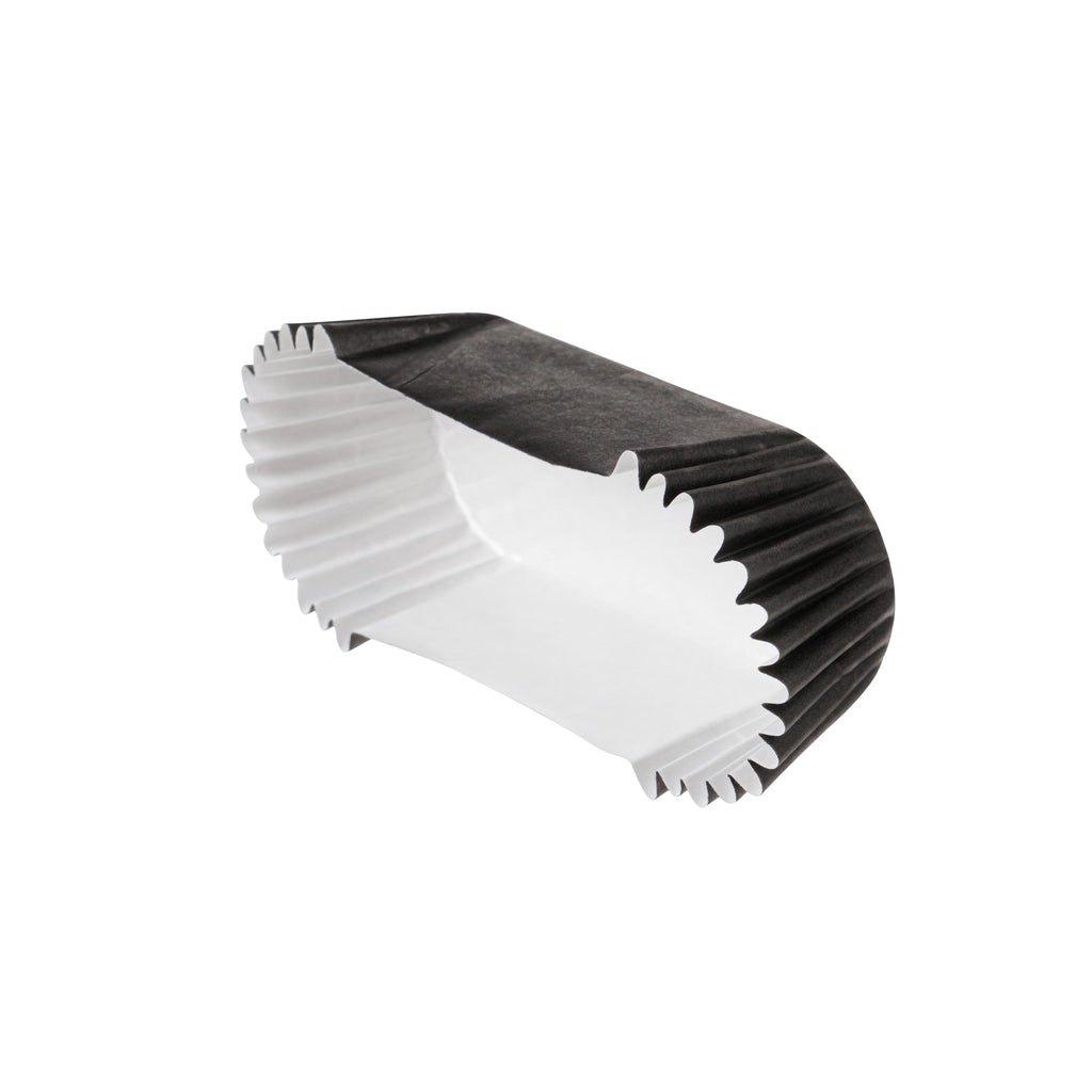 Panificio 1 oz Elliptical Black Paper Regular Baking Cup - Ridged - 3 1/2" x 1 1/2" x 3/4" - 200 count box
