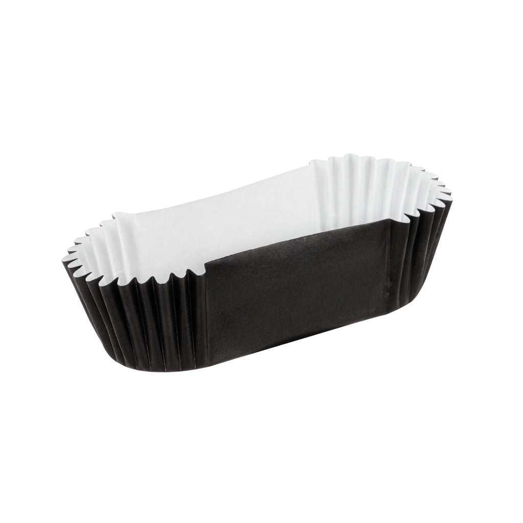 Panificio 1 oz Elliptical Black Paper Regular Baking Cup - Ridged - 3 1/2" x 1 1/2" x 3/4" - 200 count box