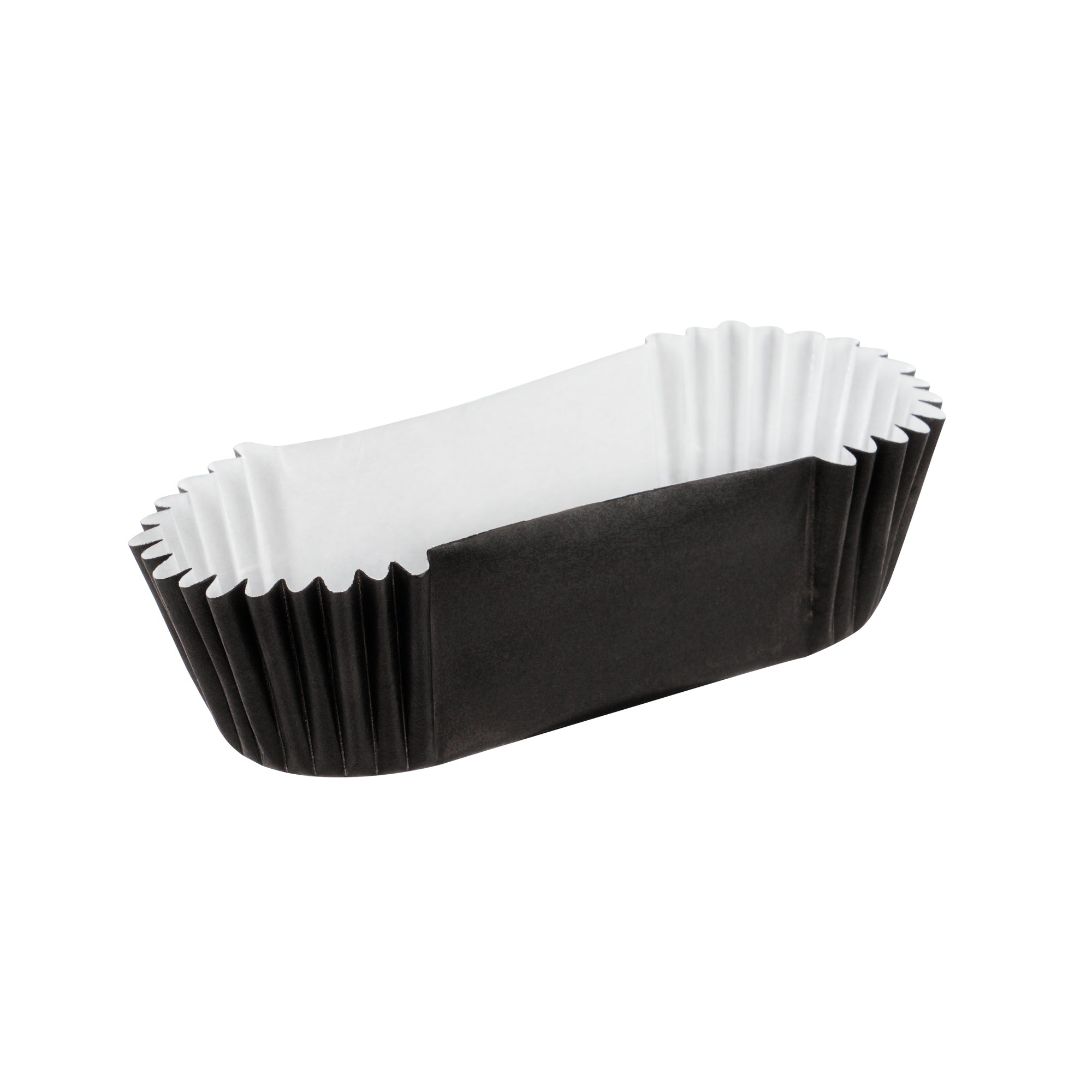Panificio 1 oz Elliptical Black Paper Regular Baking Cup - Ridged - 3 1/2" x 1 1/2" x 3/4" - 200 count box