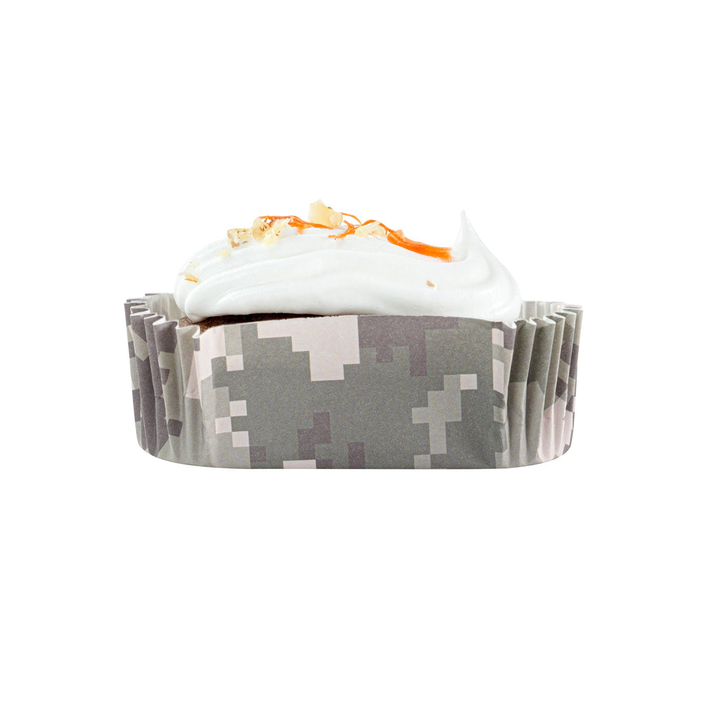 Panificio 1 oz Elliptical Camouflage Paper Regular Baking Cup - Ridged - 3 1/2" x 1 1/2" x 3/4" - 200 count box