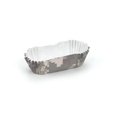 Panificio 1 oz Elliptical Camouflage Paper Regular Baking Cup - Ridged - 3 1/2" x 1 1/2" x 3/4" - 200 count box