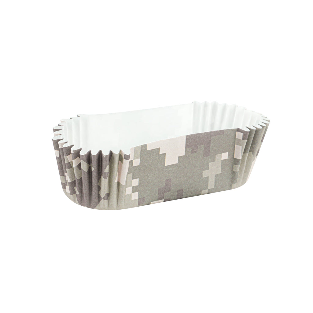 Panificio 1 oz Elliptical Camouflage Paper Regular Baking Cup - Ridged - 3 1/2" x 1 1/2" x 3/4" - 200 count box