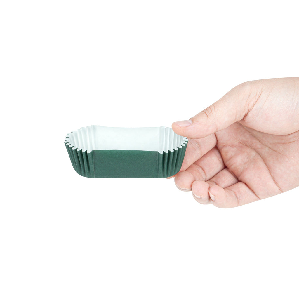 Panificio 1 oz Elliptical Forest Green Paper Regular Baking Cup - Ridged - 3 1/2" x 1 1/2" x 3/4" - 200 count box