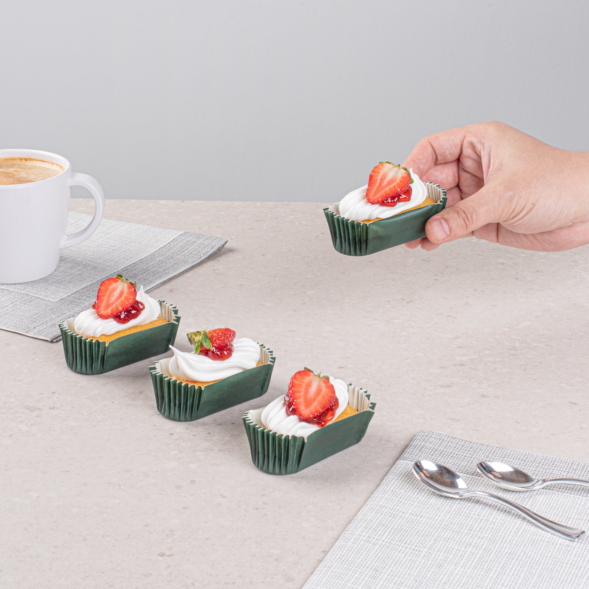 Panificio 1 oz Elliptical Forest Green Paper Regular Baking Cup - Ridged - 3 1/2" x 1 1/2" x 3/4" - 200 count box