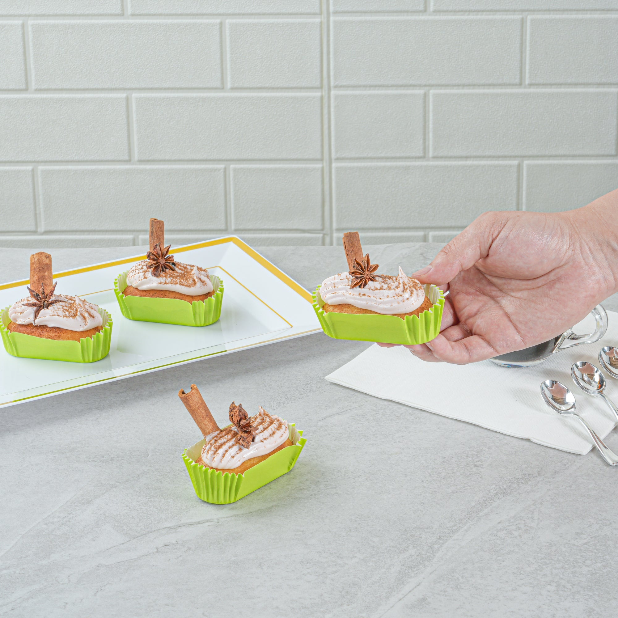 Panificio 1 oz Elliptical Eco Green Paper Regular Baking Cup - Ridged - 3 1/2" x 1 1/2" x 3/4" - 200 count box
