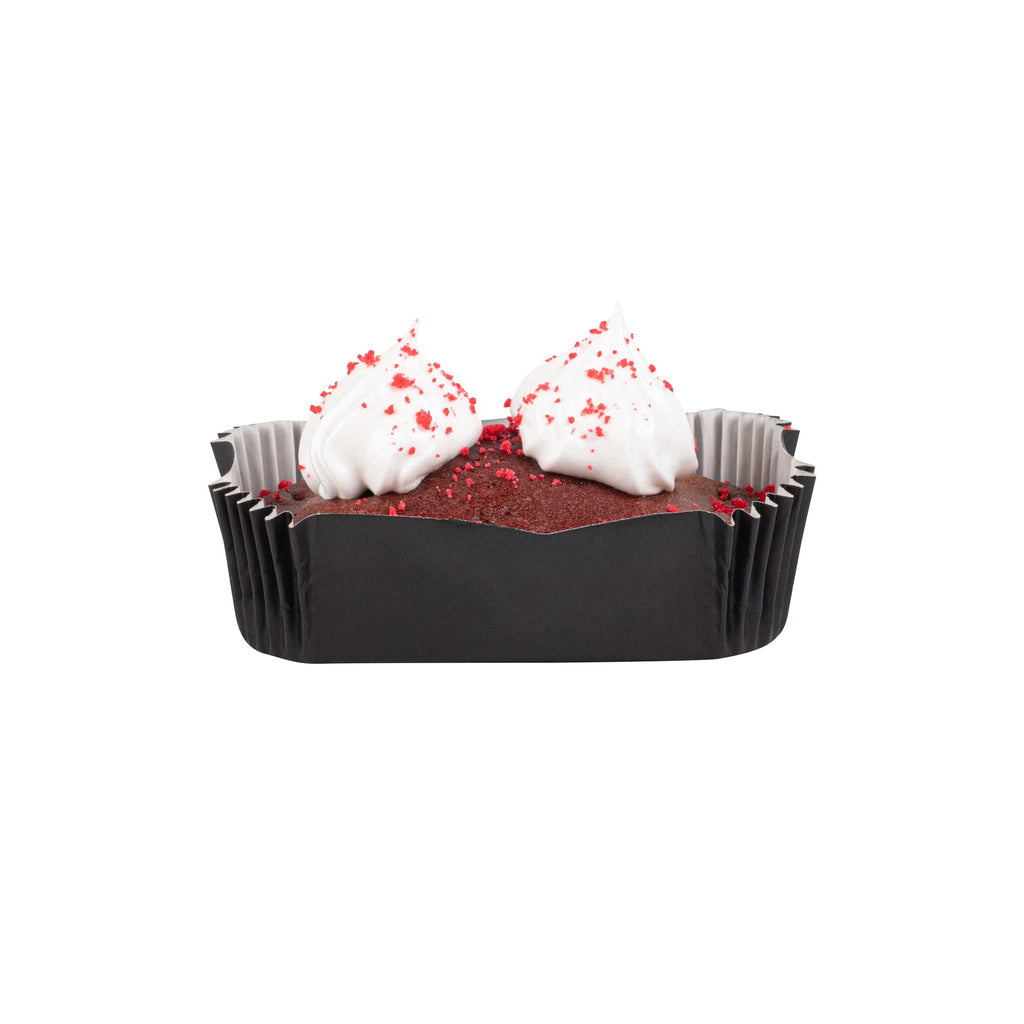 Panificio 5 oz Elliptical Black Paper Large Baking Cup - Ridged - 4 1/2" x 2 1/2" x 1 1/4" - 200 count box