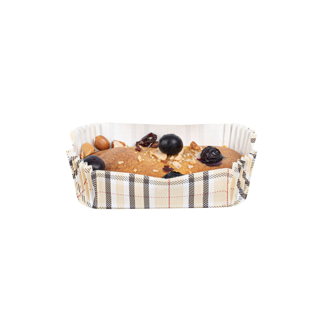 Panificio 5 oz Elliptical Plaid Paper Large Baking Cup - Ridged - 4 1/2" x 2 1/2" x 1 1/4" - 200 count box