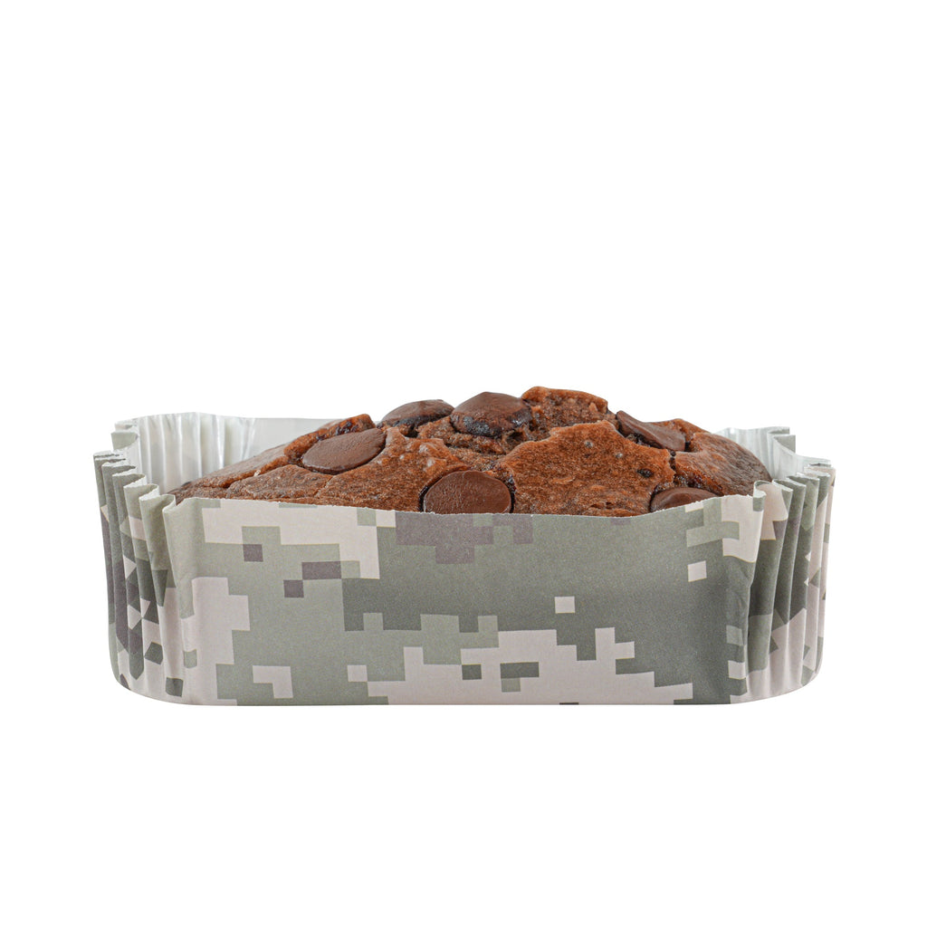 Panificio 5 oz Elliptical Camouflage Paper Large Baking Cup - Ridged - 4 1/2" x 2 1/2" x 1 1/4" - 200 count box