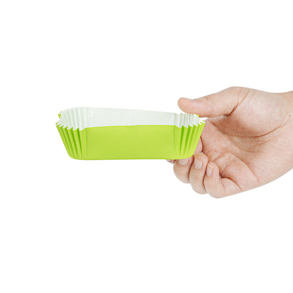 Panificio 5 oz Elliptical Eco Green Paper Large Baking Cup - Ridged - 4 1/2" x 2 1/2" x 1 1/4" - 200 count box
