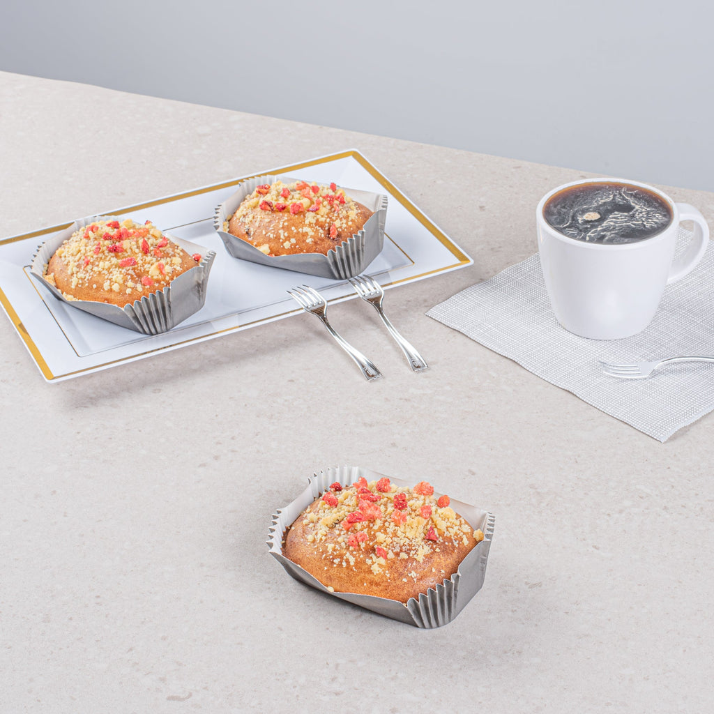 Panificio 5 oz Elliptical Gray Paper Large Baking Cup - Ridged - 4 1/2" x 2 1/2" x 1 1/4" - 200 count box