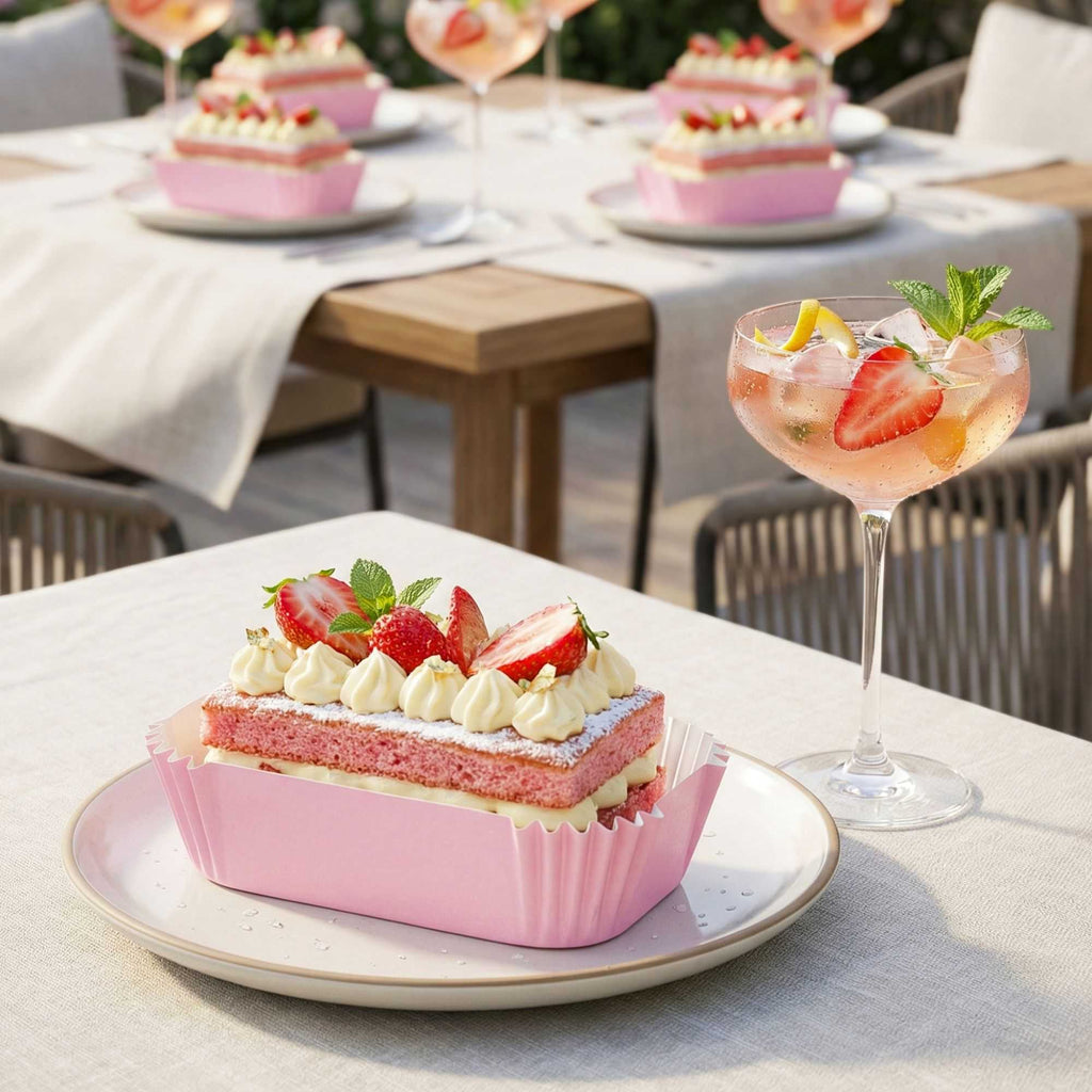 Panificio 5 oz Elliptical Pink Paper Large Baking Cup - Ridged - 4 1/2" x 2 1/2" x 1 1/4" - 200 count box