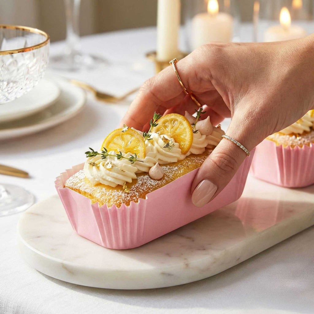 Panificio 5 oz Elliptical Pink Paper Large Baking Cup - Ridged - 4 1/2" x 2 1/2" x 1 1/4" - 200 count box