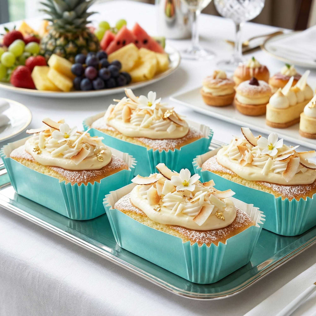 Panificio 5 oz Elliptical Turquoise Paper Large Baking Cup - Ridged - 4 1/2" x 2 1/2" x 1 1/4" - 200 count box