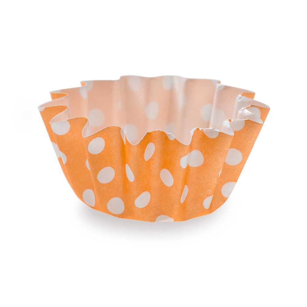 Panificio 0.4 oz Round Polka-Dotted Hot Orange Paper Mini Baking Cup - Flared - 2" x 2" x 1/2" - 200 count box