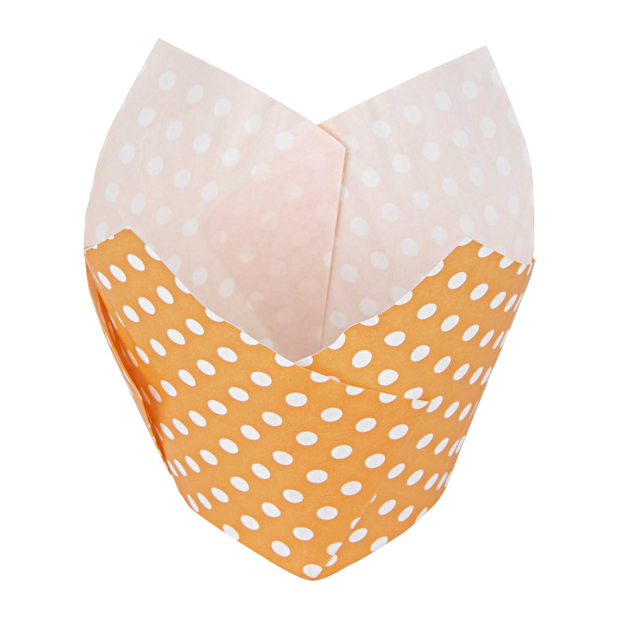 Panificio 2 oz Tulip Polka-Dotted Hot Orange Paper Tall Baking Cup - 3 1/4" x 3 1/4" x 3 1/2" - 200 count box
