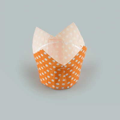Panificio 1 oz Tulip Polka-Dotted Hot Orange Paper Regular Baking Cup - 3" x 3" x 3" - 200 count box