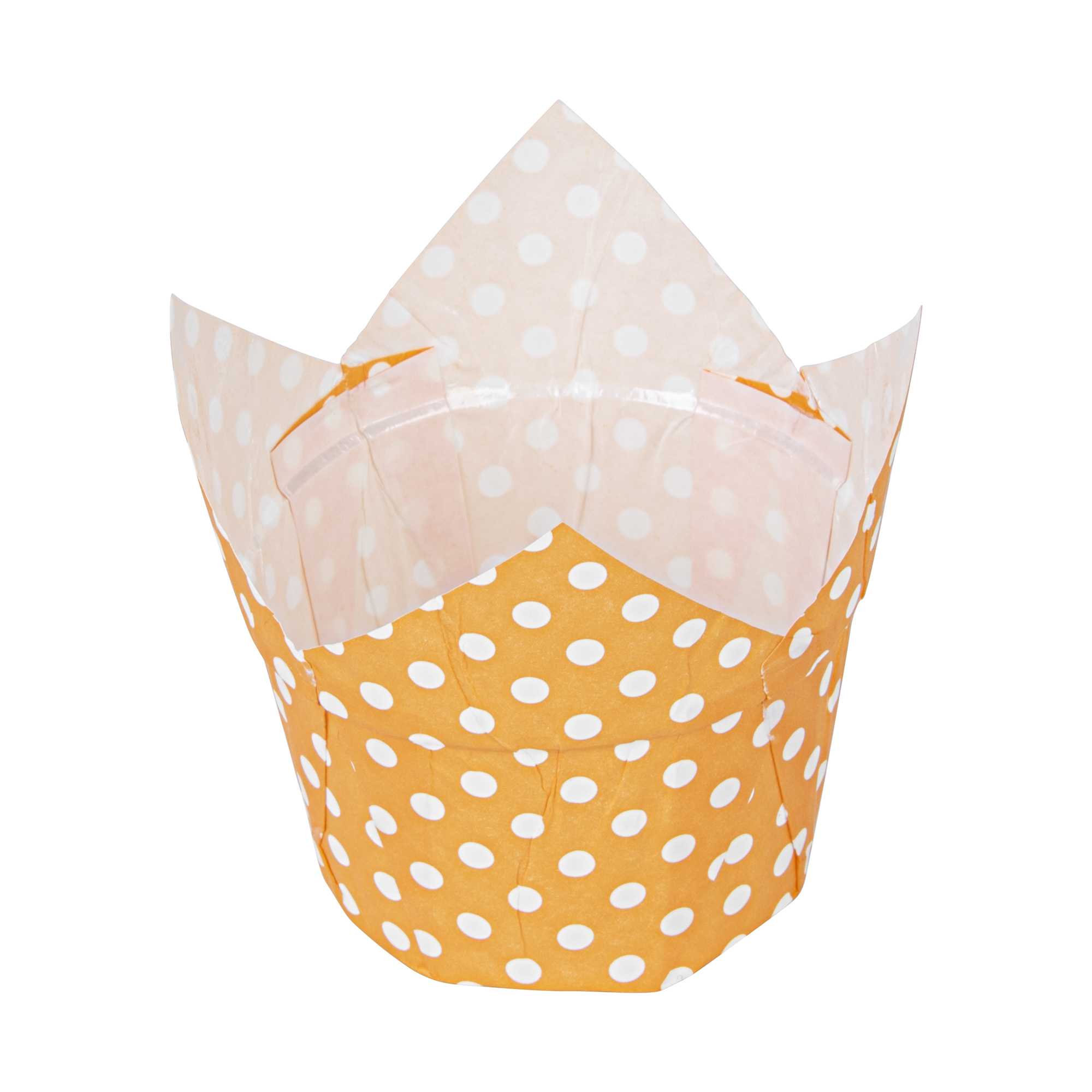 Panificio 1 oz Tulip Polka-Dotted Hot Orange Paper Regular Baking Cup - 3" x 3" x 3" - 200 count box