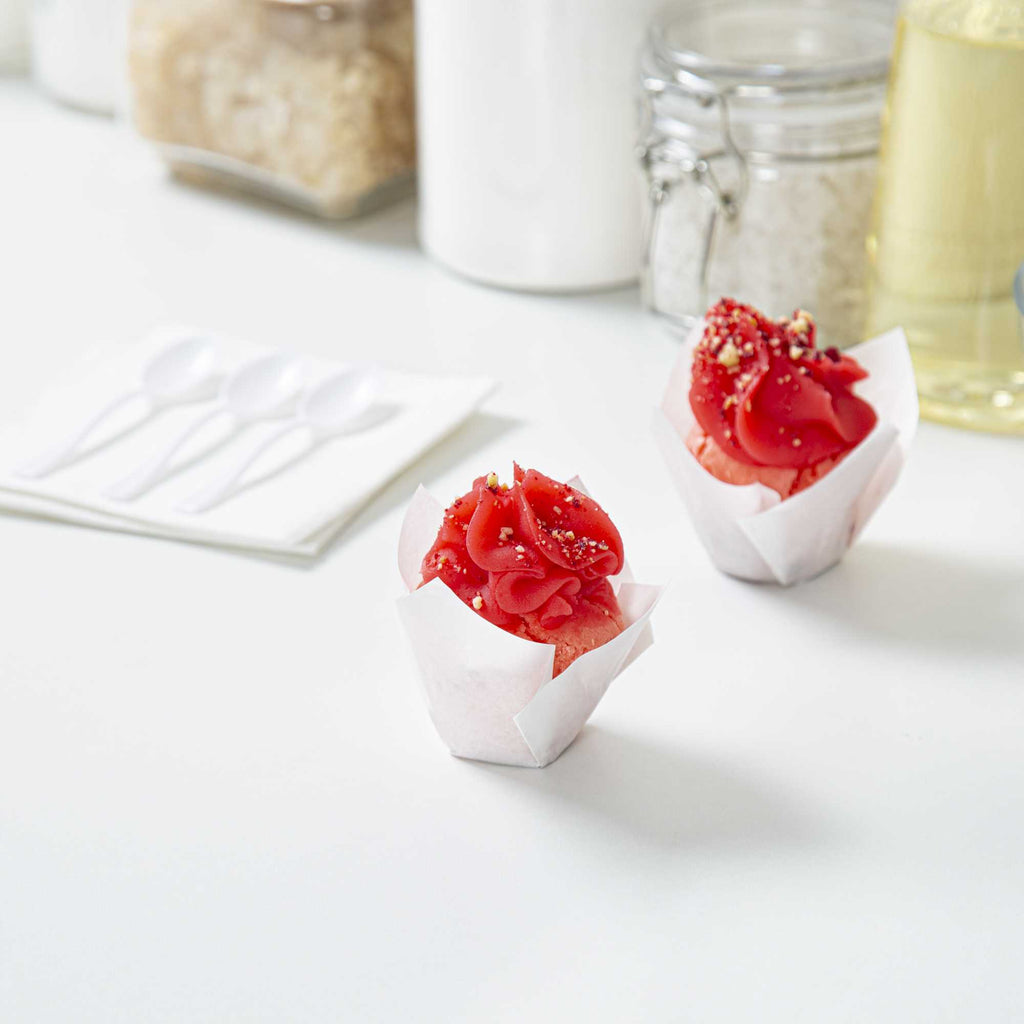 Panificio 2 oz Tulip Sugar White Paper Baking Cup - Greaseproof - 1 1/2" x 1 1/2" x 2 1/4" - 200 count box