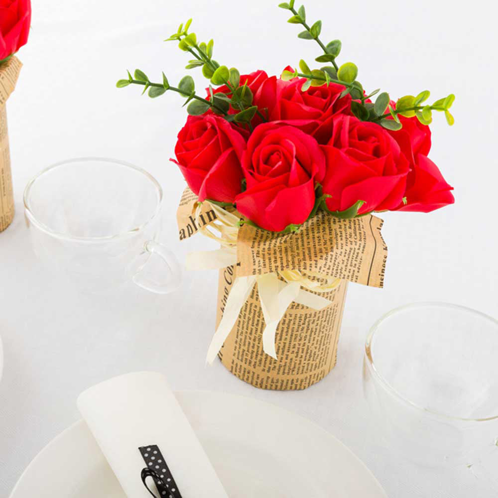 Sapone del Fiore Red Plastic Roses in Plastic Pot - 7 Blooms - 4" x 4" x 8 3/4" - 1 count box