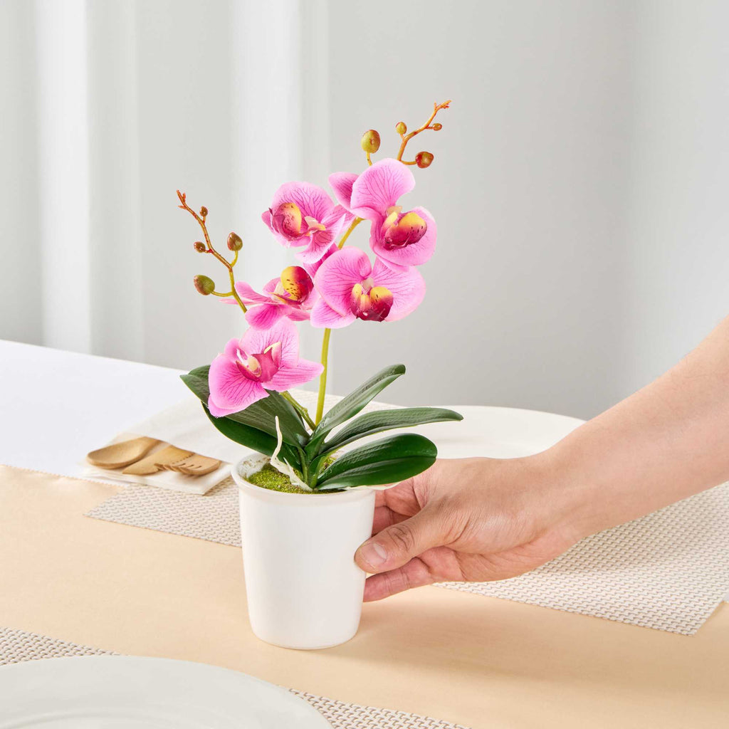 Fiore Purple Plastic Orchid in Porcelain Pot - 5 Blooms - 4" x 4" x 14" - 1 count box